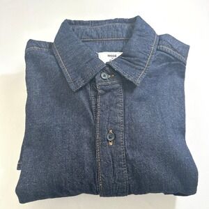 Mode of One Wall Street Dark Wash Denim Button Down Shirt Mens Large NEW
